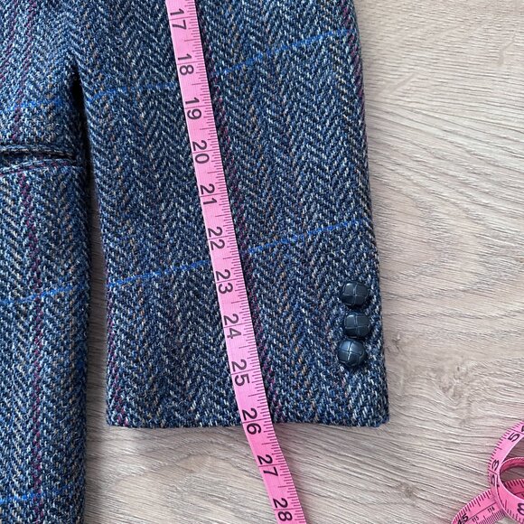 Tweed Plaid Herringbone Wool Blazer sz 46R - grey/blue - Picture 12 of 14
